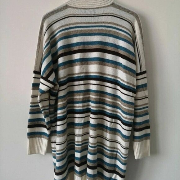 NWT ESKANDAR White Multi Cashmere Shawl Collar Striped Long Cardigan One Size OS - Picture 8 of 8